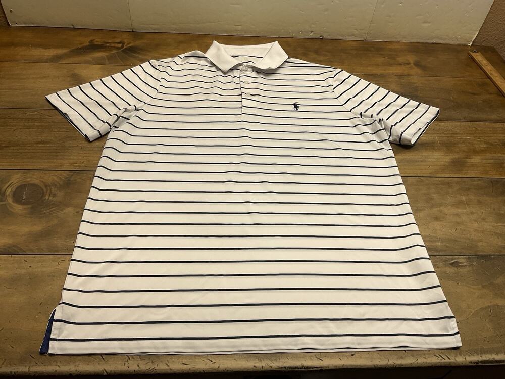 Polo Ralph Lauren Performance Shirt Mens Medium Striped Short Sleeve Stretch